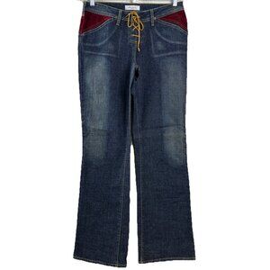 VTG Xhilaration Sz 9 (Actual 29x32) Lace Up Front Flare Jeans Y2K Stretch EUC